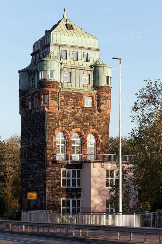 Historic bridge tower of the Friedrich Ebert Bridge, Rhine Bridge, Duisburg, North Rhine-Westphalia, Germany, Europe