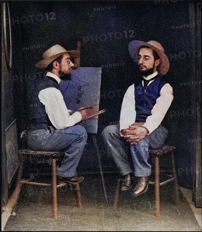 Lautrec after a double photograph by Henri Marie, Raymond de Toulouse-Lautrec Monfa 1864-1901 French painter, graphic artist, draughtsman and illustrator, Historic, digitally restored reproduction from a 19th century original, Record date not stated