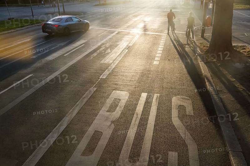 Cycle path against the light. Marking on the road. Berlin, Germany, Europe