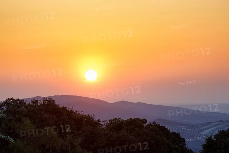 Sunset over mountain range, Sierras Subbeticas Natural Park, near Zuheros, Cordoba province, Cordoba, Andalusia, Spain, Europe