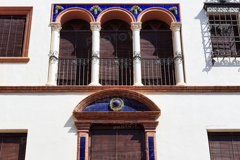 Arabesque facades, Moorish arches, facade detail in the historic city centre, Priego de Cordoba, Cordoba, Andalusia, Spain, Europe