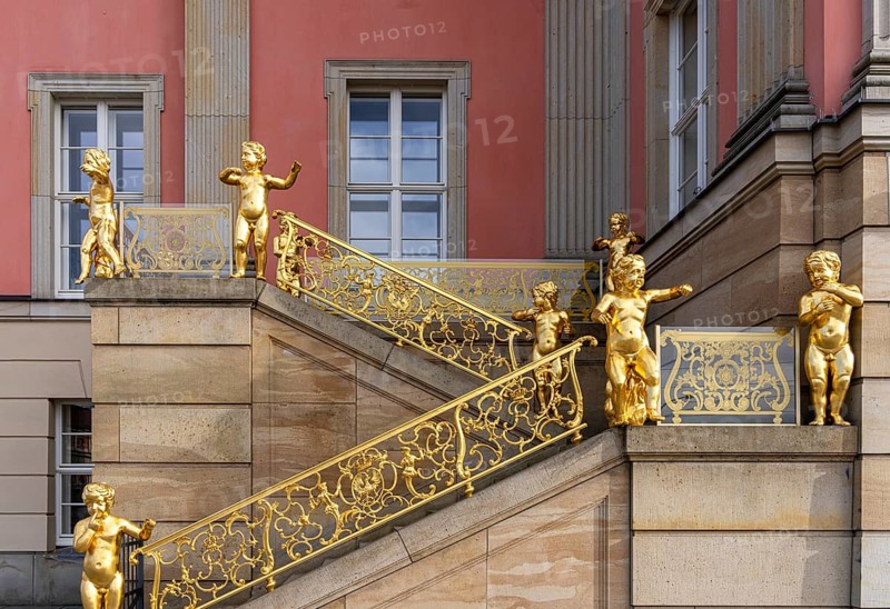Putti on the flag staircase at the state parliament building, Potsdam, Brandenburg, Germany, Europe
