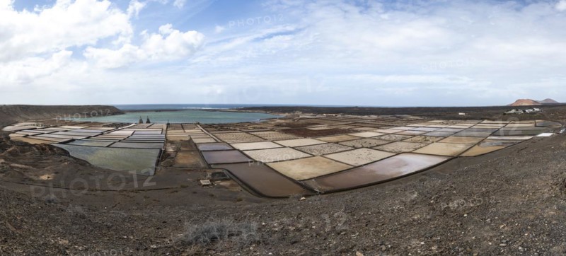 Sea salt extraction, Janubio salt works, Salinas de Janubio, Lanzarote, Canary Islands, Spain, Europe