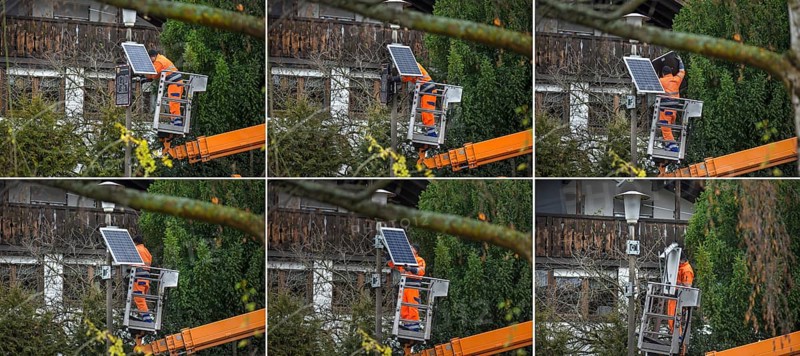 Dismantling of a solar speed display by the building yard, Eckental, Central Franconia, Bavaria, Germany, Europe