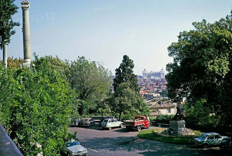 View over the roofs of the city to the Altar of the Fatherland, Altare della Patria, Rome, Italy, 1974, Europe