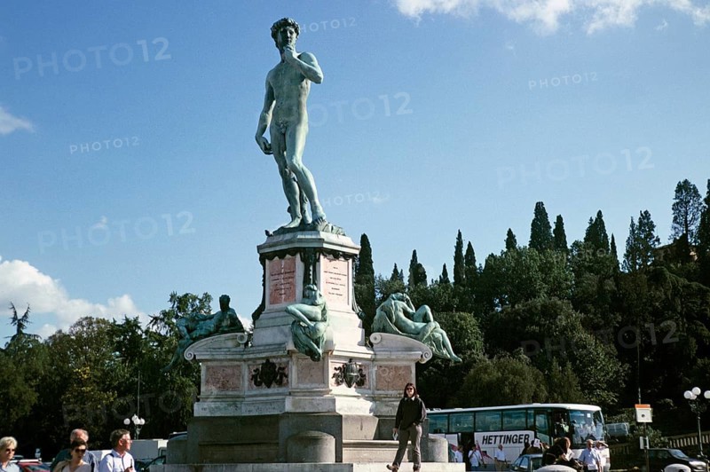 Bronze replica of the sculpture David by Michelangelo, Piazzale Michelangelo, Florence, Italy, 1998, Europe