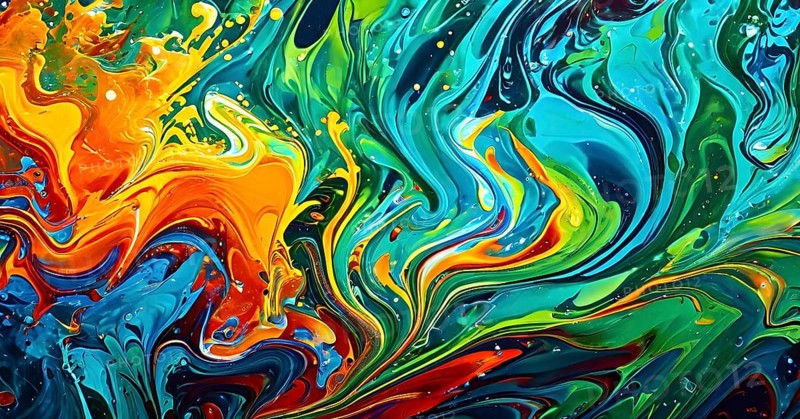 Dynamic abstract background with swirling liquid patterns and colorful light refraction, creating a psychedelic effect, AI generated