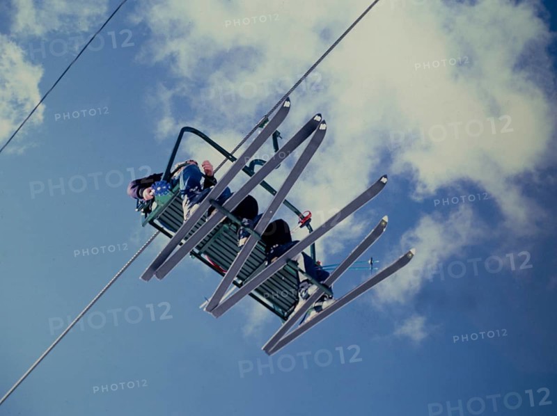 Lake Louise ski resort, Banff National Park, Alberta, Rocky Mountains, Canada in 1981 Stock photo with irregularities