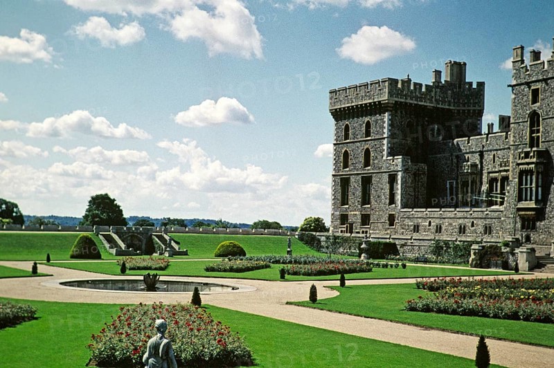 Gardens and historic buildings of Windsor Castle, Berkshire, England, UK, September 1959