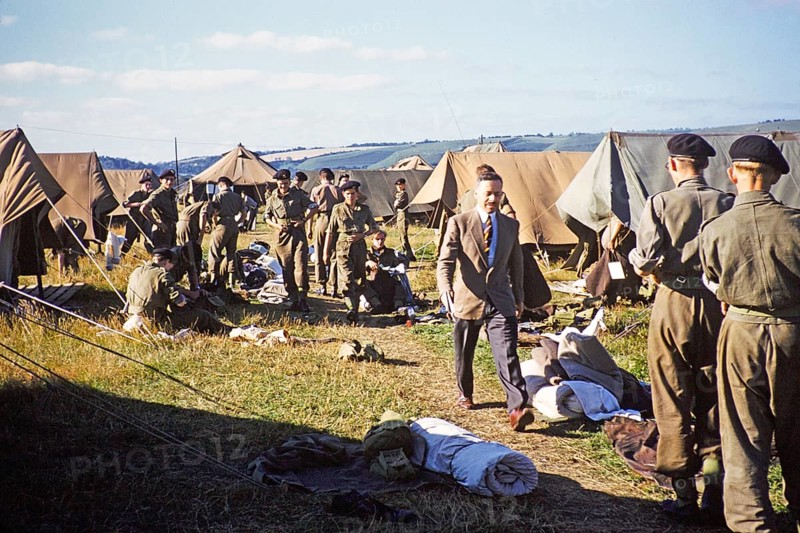 Students taking part in military exercises as army cadets, South England, United Kingdom, late 1950s Tents on a campsite, Europe