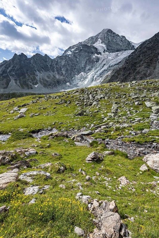 Mountain landscape with mountain peak Pigne d'Arolla and glacier Glacier de Tsijore Nouve, Valais, Western Alps Switzerland