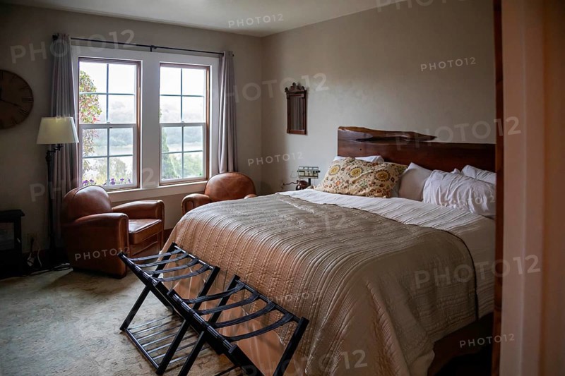 Klamath, California - A bedroom at the Requa Inn, a historic hotel and dining room overlooking the Klamath River in the midst of Redwood National and State Parks. The Requa Inn was built in 1914. It advertizes that it has no televisions or telephones in its rooms