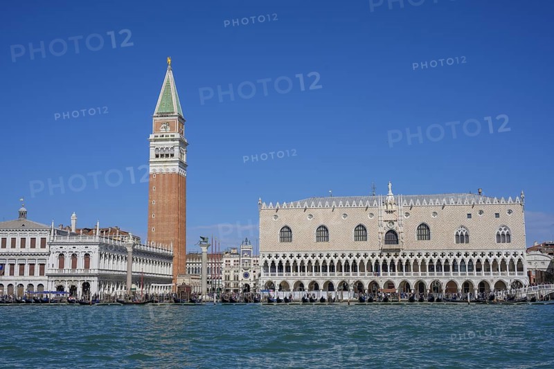 St Mark's Square Tower and Palazzo Ducale, Venice, Metropolitan City of Venice, Italy, Europe