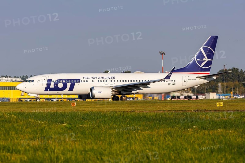 LOT Polish Airlines Boeing 737-8 MAX aircraft with registration SP-LVC at the airport in Warsaw, Poland, Europe