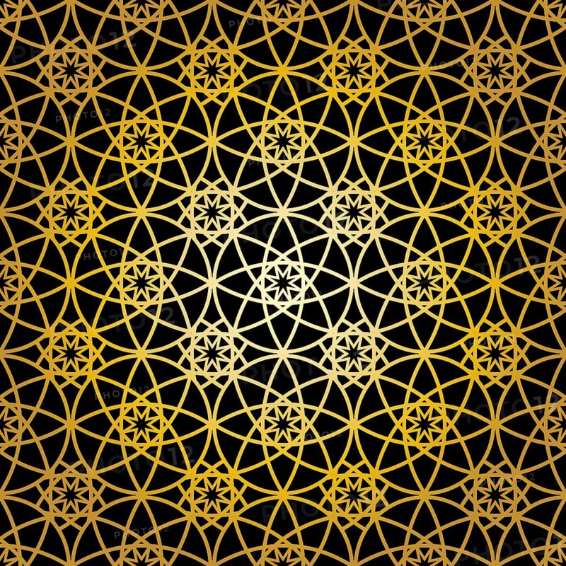 Geometric gold lace seamless pattern. Arabic tile lattice vector background.