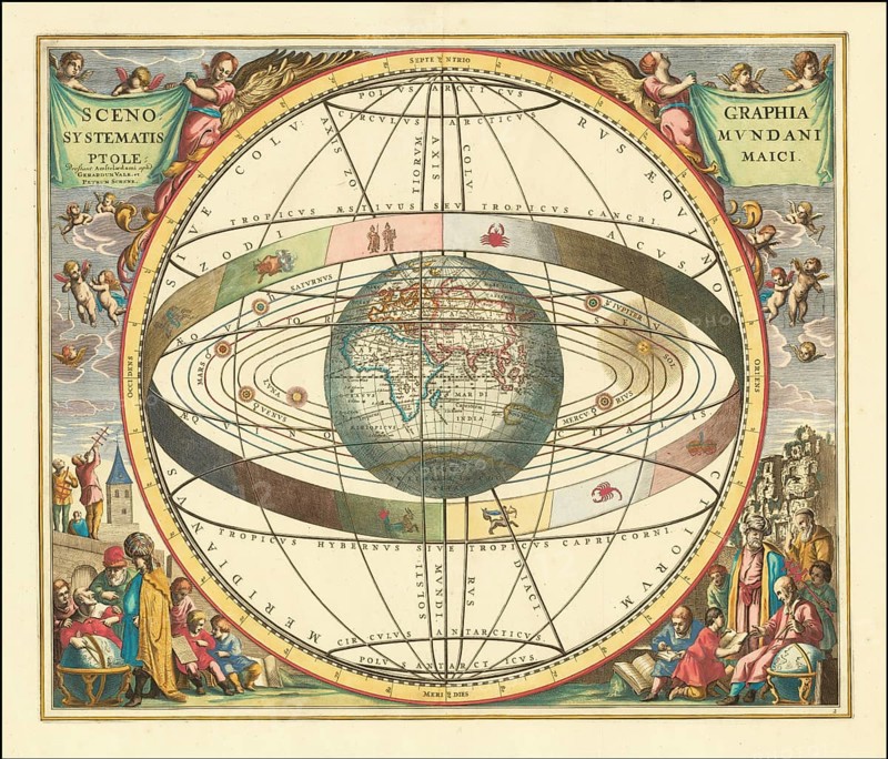 Ptolemaic Solar System, Scenographia Systematis Mundani Ptolemaici, 1660, digital improved reproduction of a work of Andreas Cellarius (1596-1665), a Dutch-German cartographer and cosmographer best known for his 1660 Harmonia Macrocosmica, a major star atlas, Ptolemaic Solar System, digital improved reproduction of a work of Andreas Cellarius (1596 - 1665), a Dutch-German cartographer and cosmographer best known for his 1660 Harmonia Macrocosmica, a major star atlas
