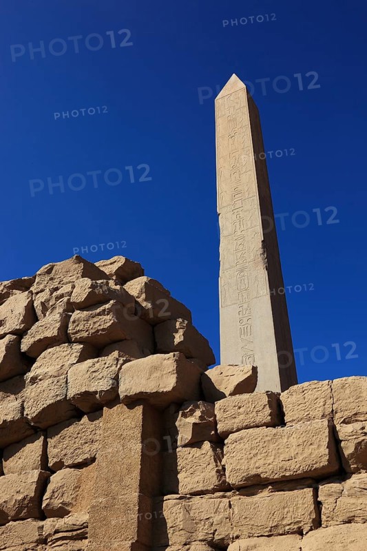 Luxor, Karnak Temple, obelisk of the pharaoh Hatshepsut, stands in the Amun Temple in Karnak, Africa, Upper Egypt, UNESCO World Heritage Site