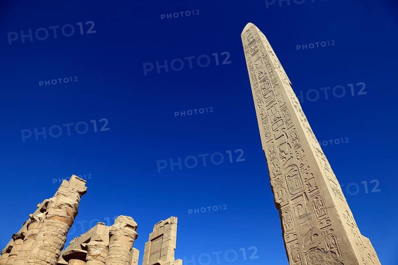 Luxor, Karnak Temple, obelisks of Thutmosis I and Hatshepsut in the temple complex at Karnak, Africa, Upper Egypt, UNESCO World Heritage Site