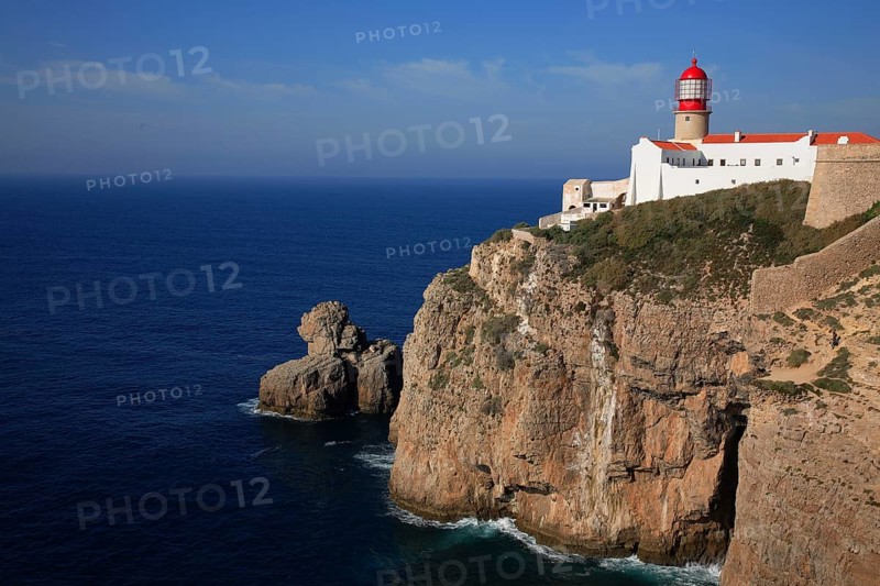The lighthouse directly on the Cabo de Sao Vicente in the Algarve at the most south-westerly point of mainland Europe, Portugal, Europe