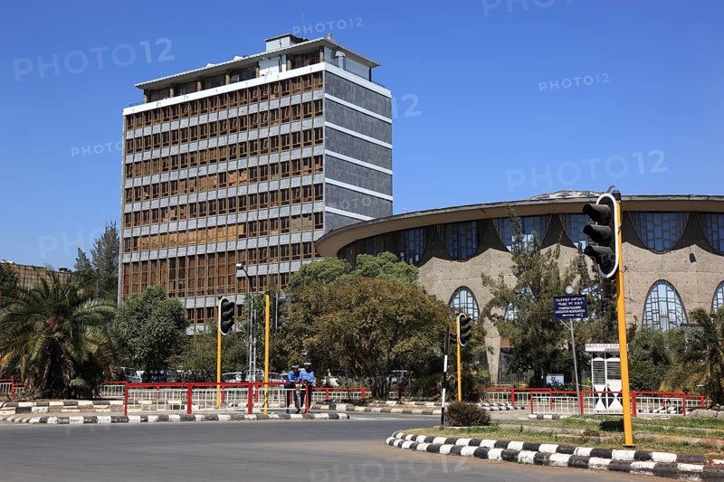 Addis Abeba, in the city centre, high-rise building, office building, round building is the National Bank, Ethiopia, Africa