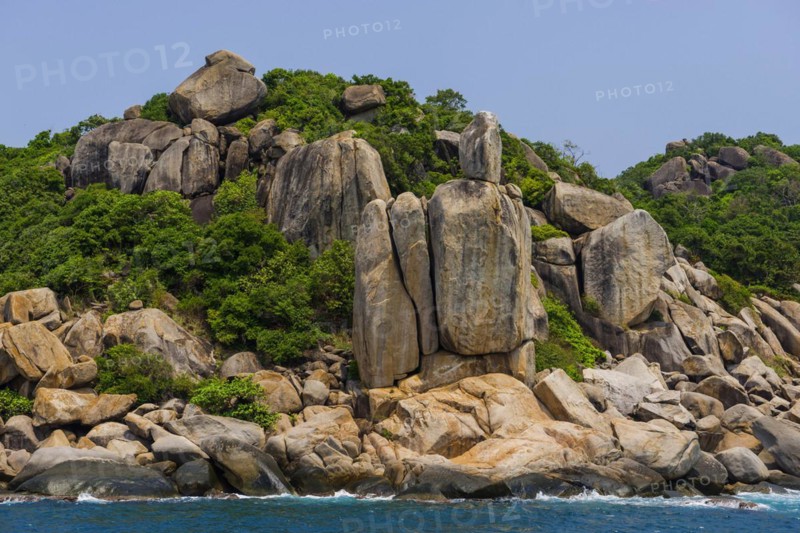 Granite rocks on the coast of Koh Tao, island, holiday island, tropical, tropics, holiday paradise, landscape, beach holiday, dream holiday, exotic, nobody, empty, coastal landscape, Asian, natural landscape, rock, natural paradise, sight, beautiful, natural, paradise, seascape, summer, beautiful weather, climate, nature, coastline, ocean, sea, Thailand, Asia