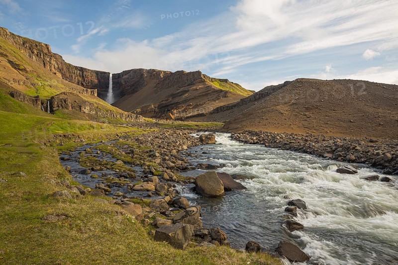Hengifoss waterfall is located in Hengifossá in Fljótsdalshreppur, East Iceland. With 128 meters it is the third highest waterfall in Iceland