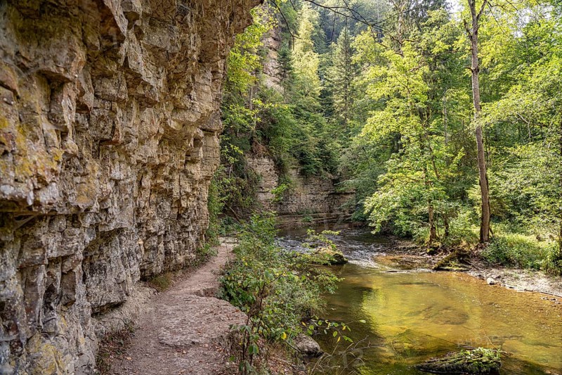 Rock face and the river Wutach in the Wutach Gorge, Black Forest, Baden-Württemberg, Germany, Europe