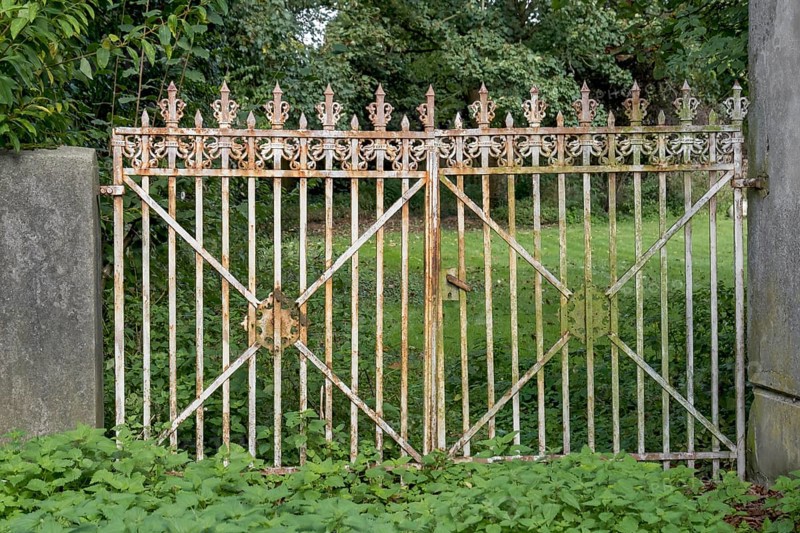 Old, ornate metal garden gate, Münsterland, North Rhine-Westphalia, Germany, Europe