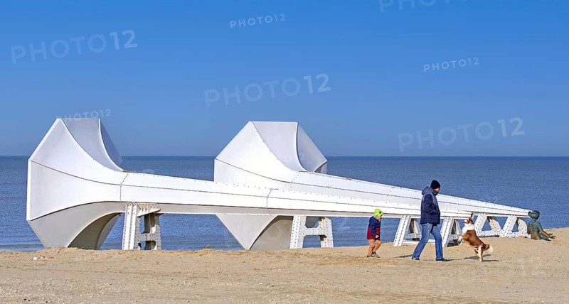 I Can Hear It, art installation on the beach by Ivars Drulle at seaside resort Westende, Middelkerke, West Flanders, Belgium, Europe