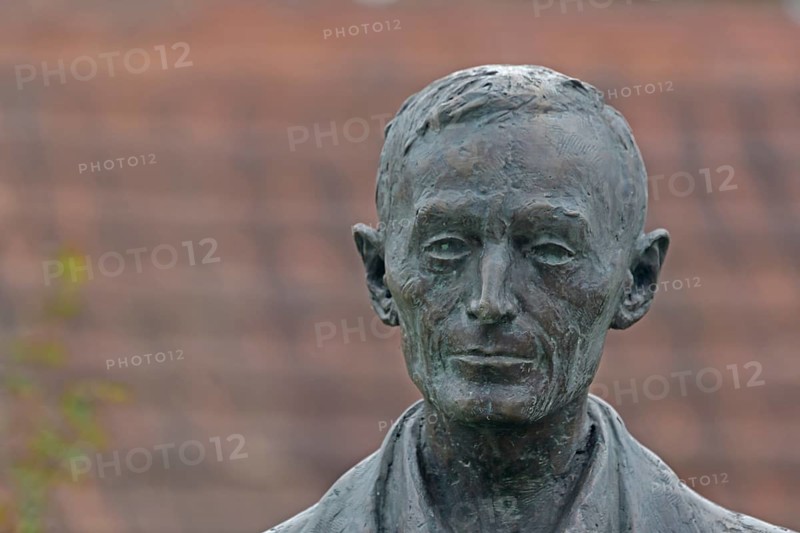 Sculpture Hermann Hesse, monument, bronze, detail, head, Gaienhofen, Untersee, Lake Constance, Lake Constance area, Bavaria, Germany, Europe