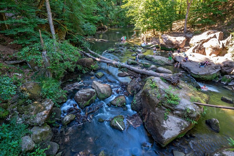 The Irrel Waterfalls, rapids in the lower course of the Prüm between Prümzurlay and Irrel, in the Eifel district of Bitburg-Prüm, Rhineland-Palatinate. Germany