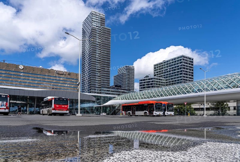 Bus station, public transport connection at The Hague Central Station, Centraal Station, underground station, metro, overground, local transport, city centre, Netherlands