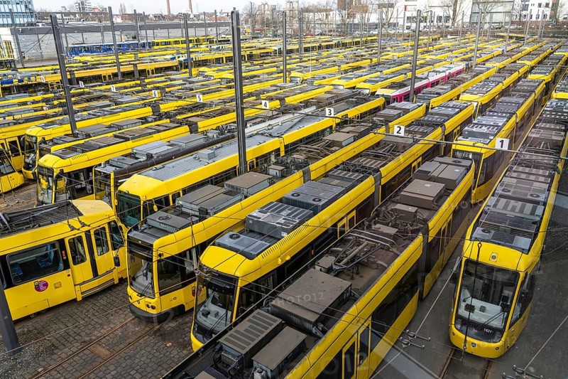 Warning strikes in local public transport, Ruhrbahn trams at the depot, VERDI union members on strike, no trains running, Essen, North Rhine-Westphalia, Germany, Europe