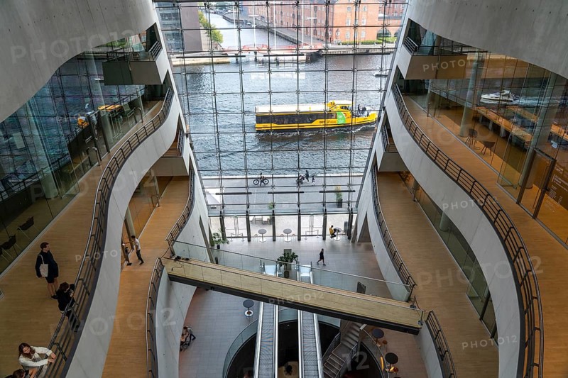 The Danish Royal Library, new building, the so-called Black Diamond, view from the building onto the harbour, Copenhagen, Denmark, Europe