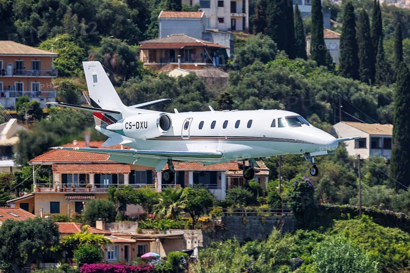 A Cessna 560XL Citation XLS aircraft of NetJets Europe with registration CS-DXU at Corfu Airport, Greece, Europe