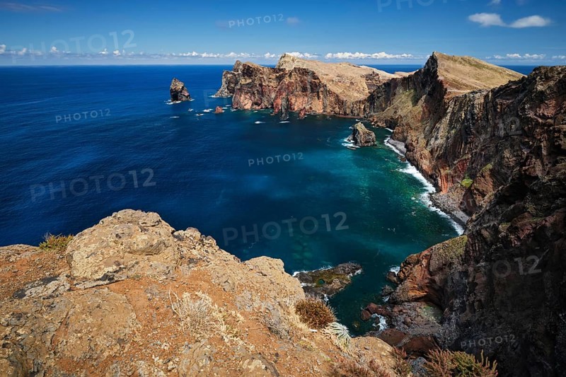 Madeira Island scenic rugged landscape, Ponta do Sao Lourenco cape, Miradouro do Abismo viewpoint. Madeira, Portugal, Europe
