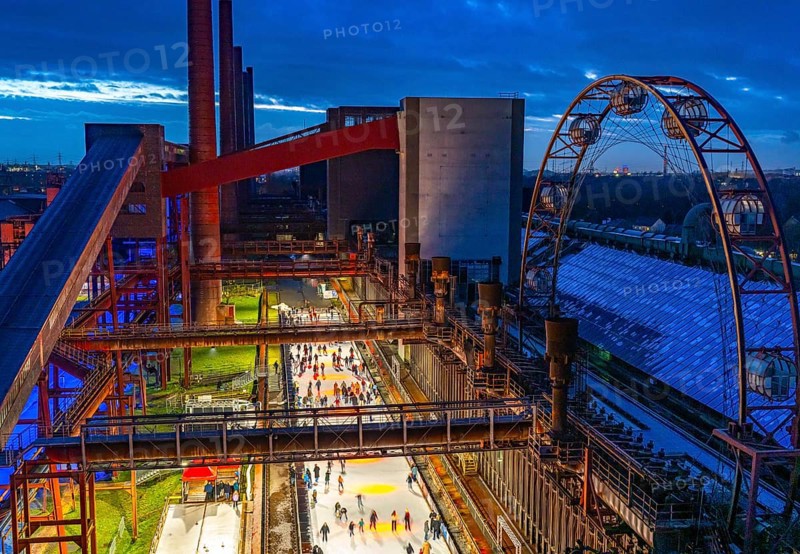 The ice rink at the Zollverein coking plant, Zollverein Coal Mine Industrial Complex World Heritage Site, North Rhine-Westphalia, Germany, Europe