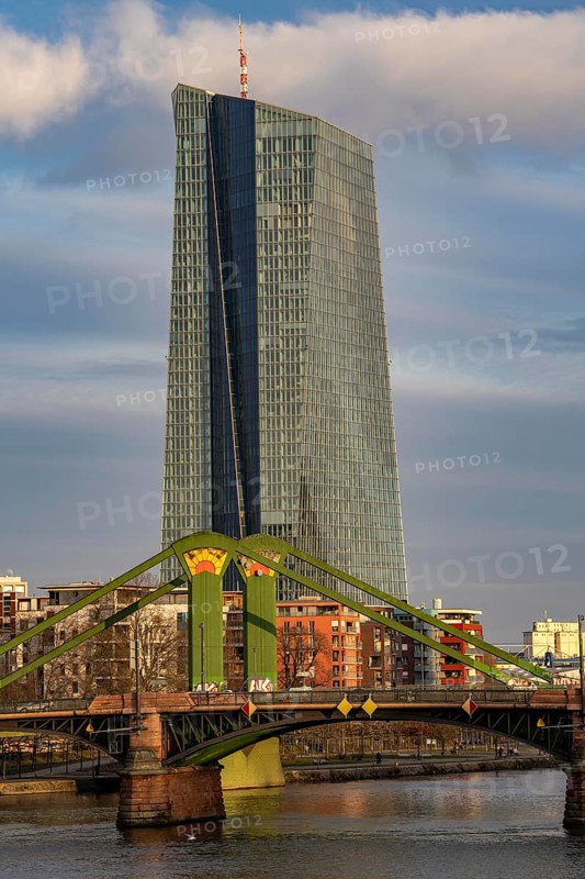 The building of the European Central Bank, ECB, on the Main, Flößerbrücke, in Frankfurt, Hesse, Germany, Europe