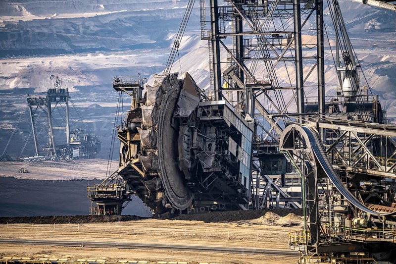 Lignite opencast mine Garzweiler, bucket wheel excavator mining overburden, coal, near Jüchen, North Rhine-Westphalia, Germany, Europe