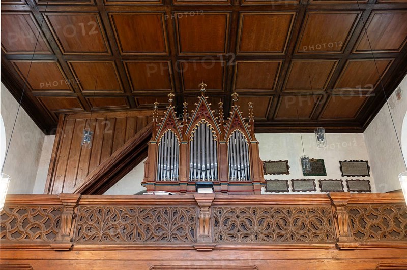 Organ loft, the organ with neo-Gothic case from 1899, St Mary's Church, Kalbensteinberg, Middle Franconia, Bavaria, Germany, Europe