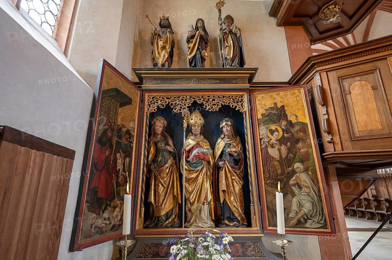 Winged altar, the sculptures probably from the workshop of Michael Wolgemut, 15th century, St Mary's Church, Kalbensteinberg, Middle Franconia, Bavaria, Germany, Europe
