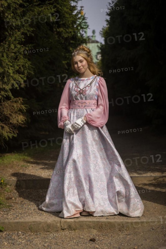 Cinderella can also be seen around Moritzburg Castle in spring. Model Tamara Kretschmer once again slipped into the coveted role of the legendary Cinderella with the ball gown, Moritzburg, Saxony, Germany, Europe