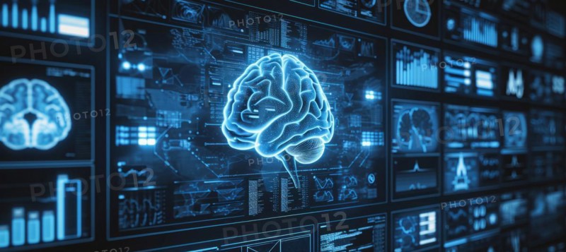 Concept of neural science, brain computer AI interface, scan, brain neurology and neural network, AI generated