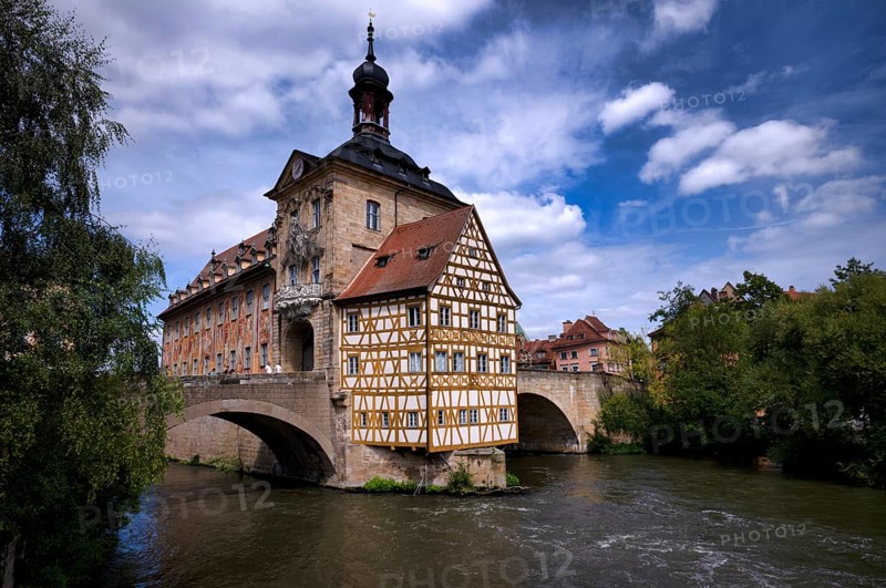 Upper Bridge, Old Town Hall, Regnitz, historic old town, Bamberg, Upper Franconia, Bavaria, Germany, Europe