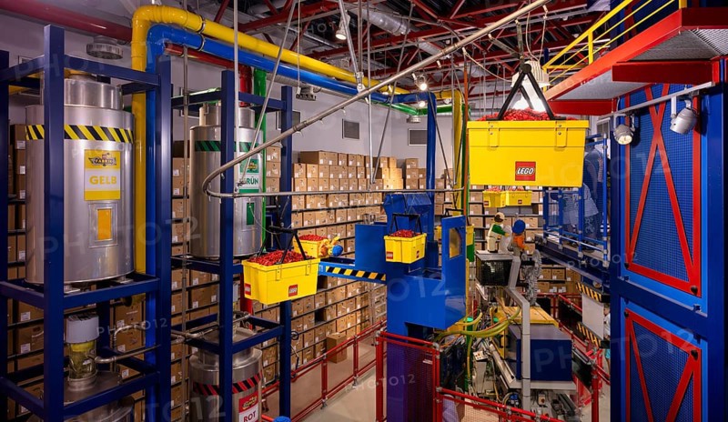 LEGO factory, granulate, transport, warehouse, production facility, manufacturing, LEGOLAND theme park, logo, Germany, Günzburg, Bavaria, Germany, Europe