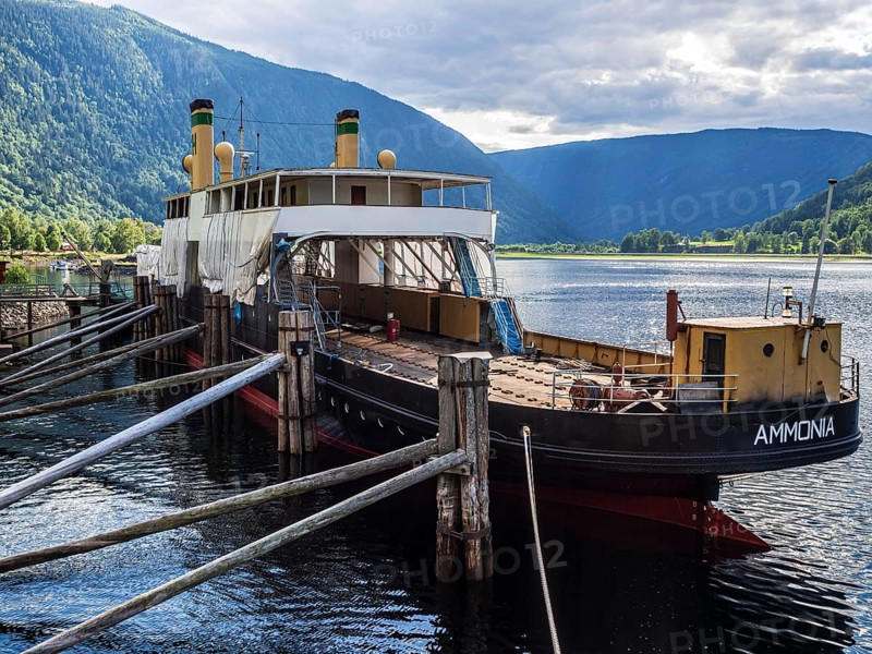 Rjukan rail station, historical rail ferry, museum at the lake, industrial history, Rjukan, Telemark, Norway, Europe