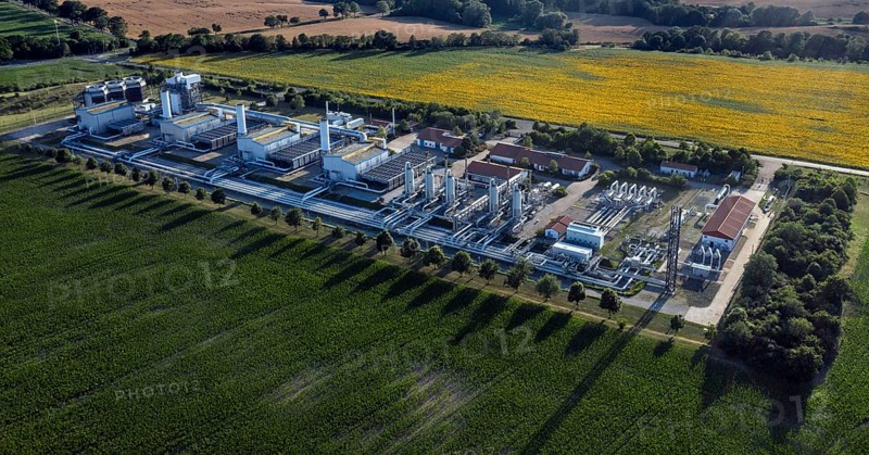 Aerial view of the Mallnow natural gas compressor station of Gascade Gastransport Gmbh, Mallnow