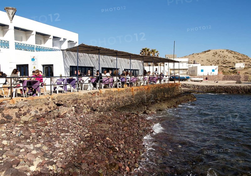 Waterside restaurant, Isleta de Moro village, Cabo de Gata natural park, Nijar, Almeria, Spain, Europe