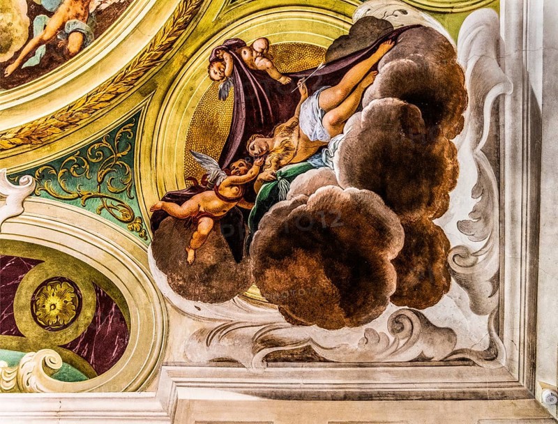 Ceiling fresco by Louis Dorigny, Spring, Love, Fame, Wealth, Opulence, Sala di Flora, 17th century Villa Manin, residence of Ludovico Manin, the last Doge of Venice, Codroipo, Friuli, Italy, Codroipo, Friuli, Italy, Europe