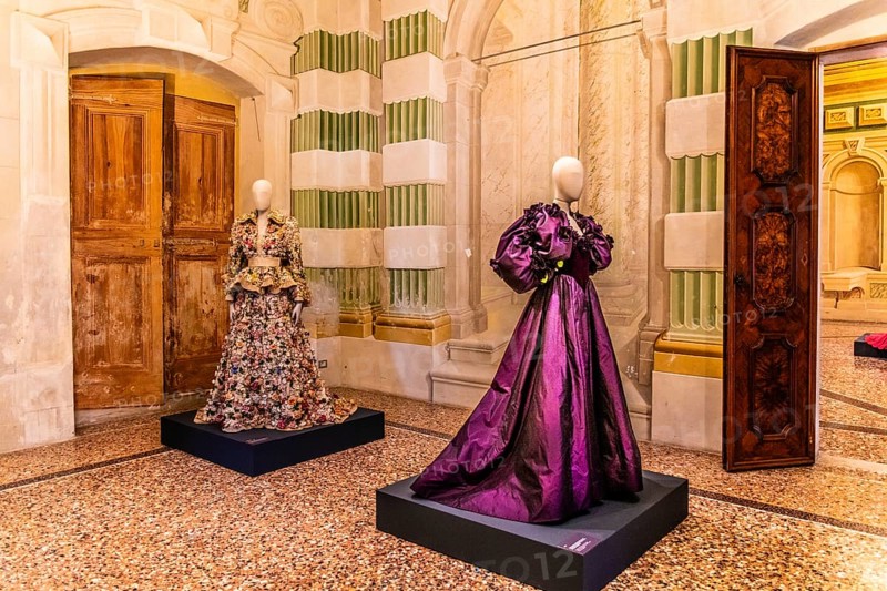 Exhibition of magnificent evening dress creations by fashion designer Roberto Capucci, 17th century Villa Manin, residence of Ludovico Manin, Codroipo, Friuli, Italy, Codroipo, Friuli, Italy, Europe